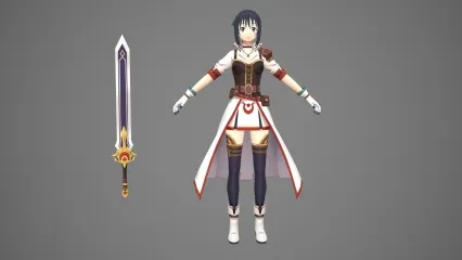 卡通手绘二次元女战士 女剑客 女侠 美少女武士 女骑士 小萝莉 侠女 女剑士3D模型