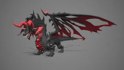 卡通手绘二次元魔龙 boss 暗影飞龙 小飞龙 红龙带绑定 小恶魔 恶龙动漫游戏角色3D模型