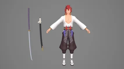 卡通手绘二次元刀客 红发武士 东瀛忍者 狼人 剑客 武士刀 服部半藏 日本武士 圣战士 武神 战神 魔王