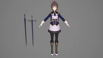 卡通手绘二次元戴眼镜女学生 女战士 女剑客 公主 美少女武士 女骑士 大眼萌妹子 小萝莉 御姐 动漫人物3D模型