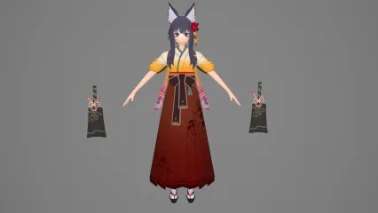 卡通手绘二次元狐妖 狐狸小仙女 精灵女皇 狐仙女孩 女王 狐女 魔女 小萝莉美女 动漫人物3D模型
