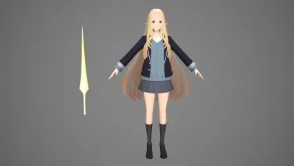 卡通手绘二次元美少女战士 女学生 学生服 短裙女孩 日韩美女 动漫女孩 小萝莉 御姐 可爱魔法师3D模型