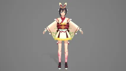 卡通手绘二次元小萝莉 日韩人物 和服美女 美人 御姐 小姐姐 古装女孩 动漫人物3D模型