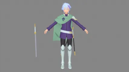 卡通手绘二次元小王子 圣骑士 护卫 侍卫 暗影骑士 武士 战士 中世纪骑士 剑客 剑士 动漫人物3D模型