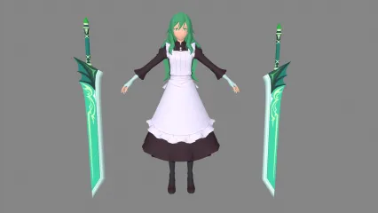 卡通手绘二次元女仆 女佣 美少女 小萝莉 美少女 女孩 小姐姐 公主 女仆时装 御姐动漫人物3D模型
