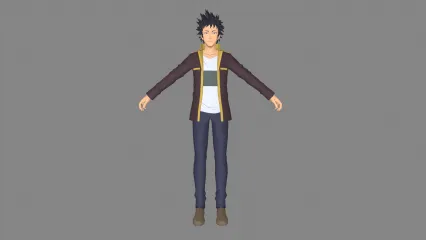 卡通手绘二次元男青年 青年男子 帅哥 时尚男人 白领 公职人员 动漫人物3D模型