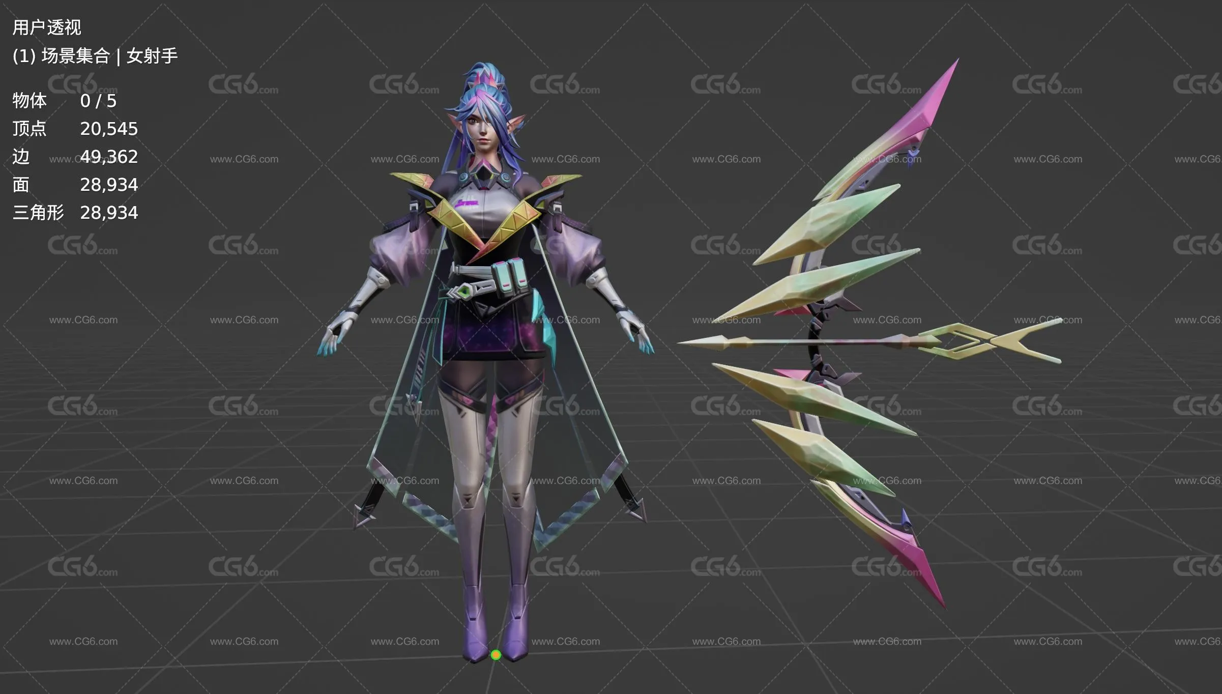 手绘魔法美少女 美女弓箭手 精灵女射手 古装仙女 机甲女战士 未来女战士 科幻女射手 女武神 仙子 精灵女侠3D模型-6