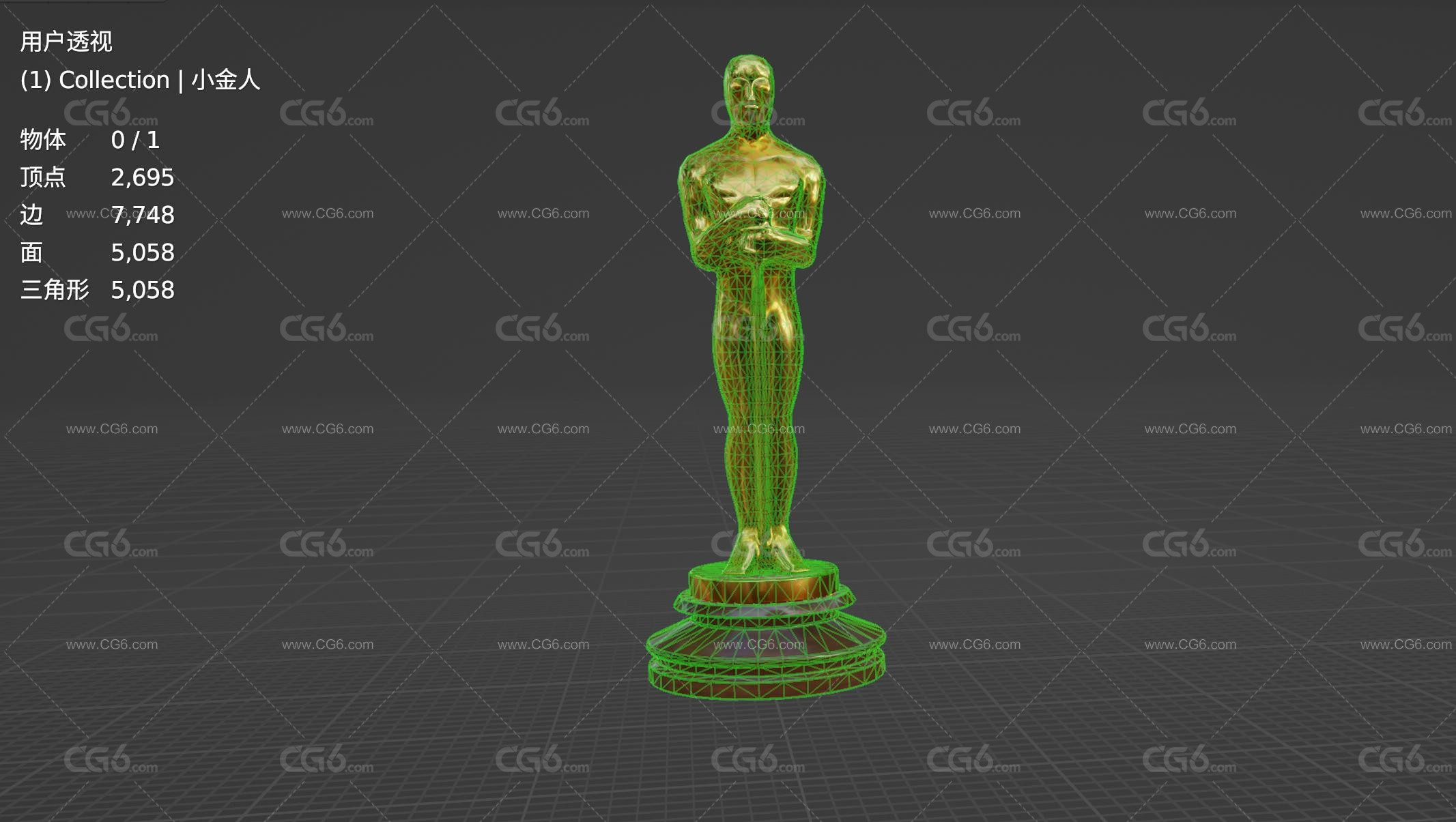 奥斯卡金像奖 Oscars 小金人 金像奖 黄金奖杯 合金奖杯 奥斯卡小金人奖杯3D模型-6