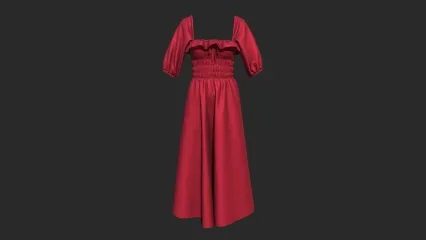 PBR女性红色晚礼服 连衣裙 裙子 女性服饰 服装 漂亮裙子 女士服装 红色裙子3D模型
