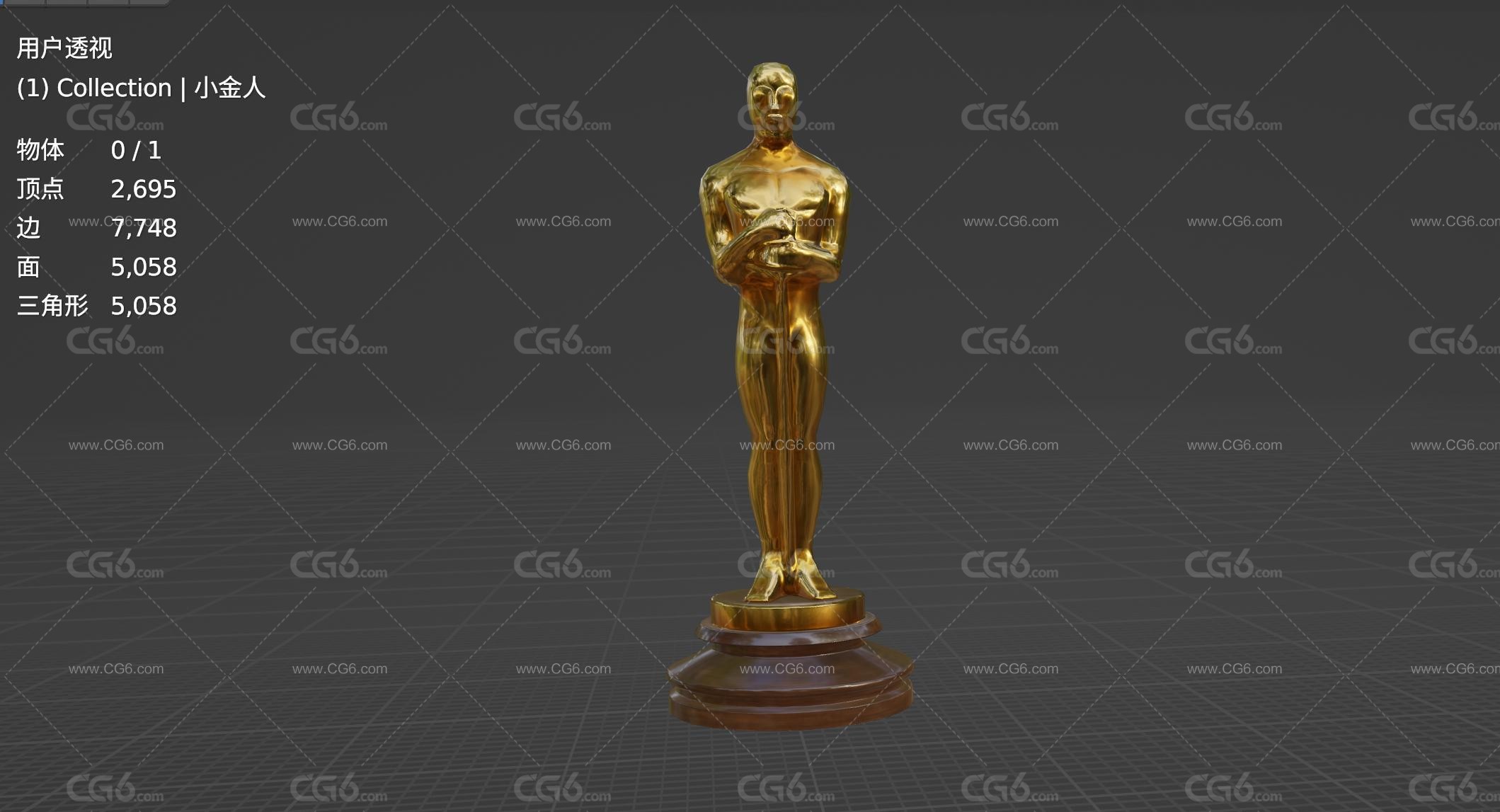 奥斯卡金像奖 Oscars 小金人 金像奖 黄金奖杯 合金奖杯 奥斯卡小金人奖杯3D模型-5