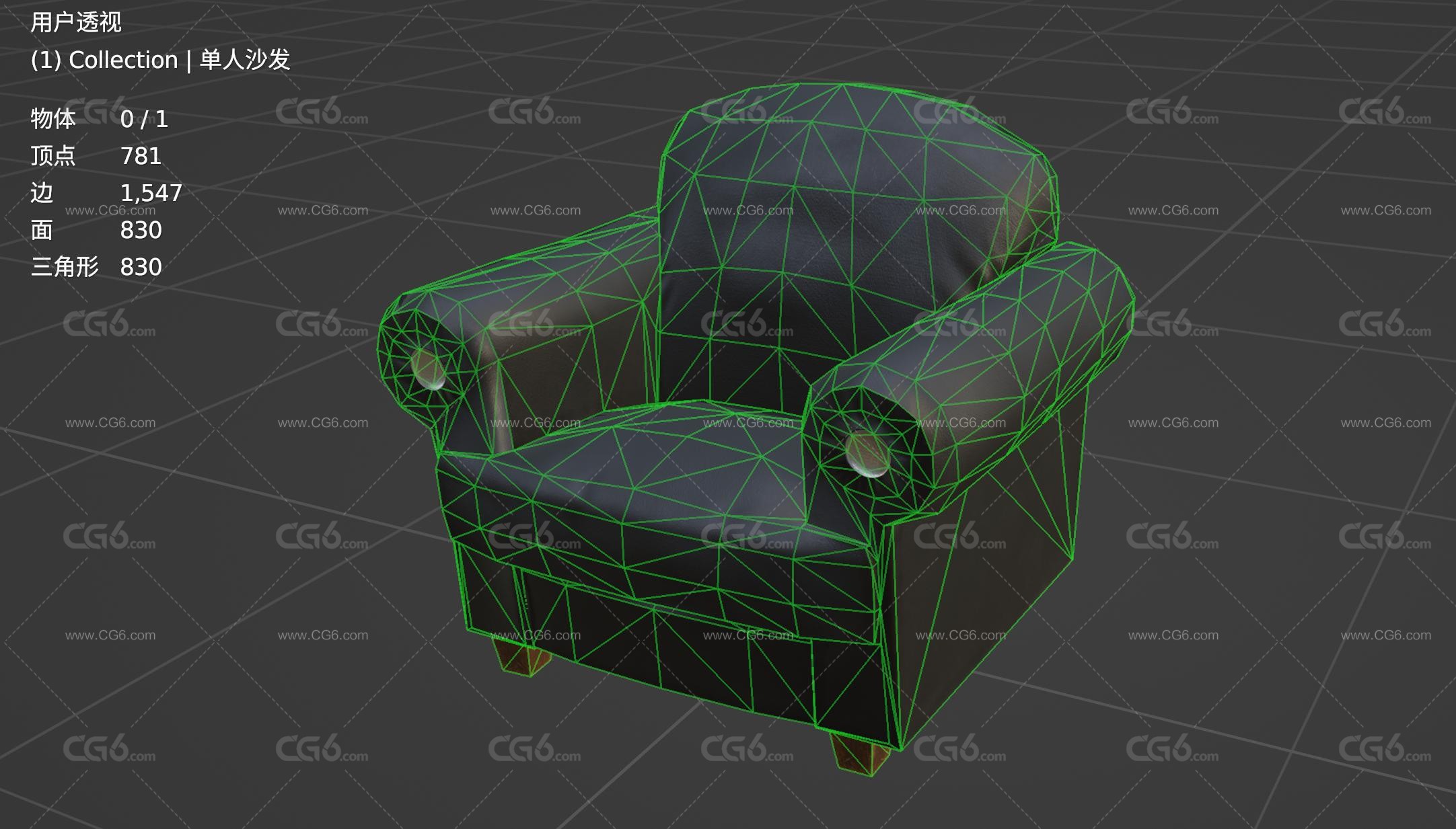 家装家具 真皮沙发 皮革沙发 老家具 老式沙发 单人沙发3D模型-6