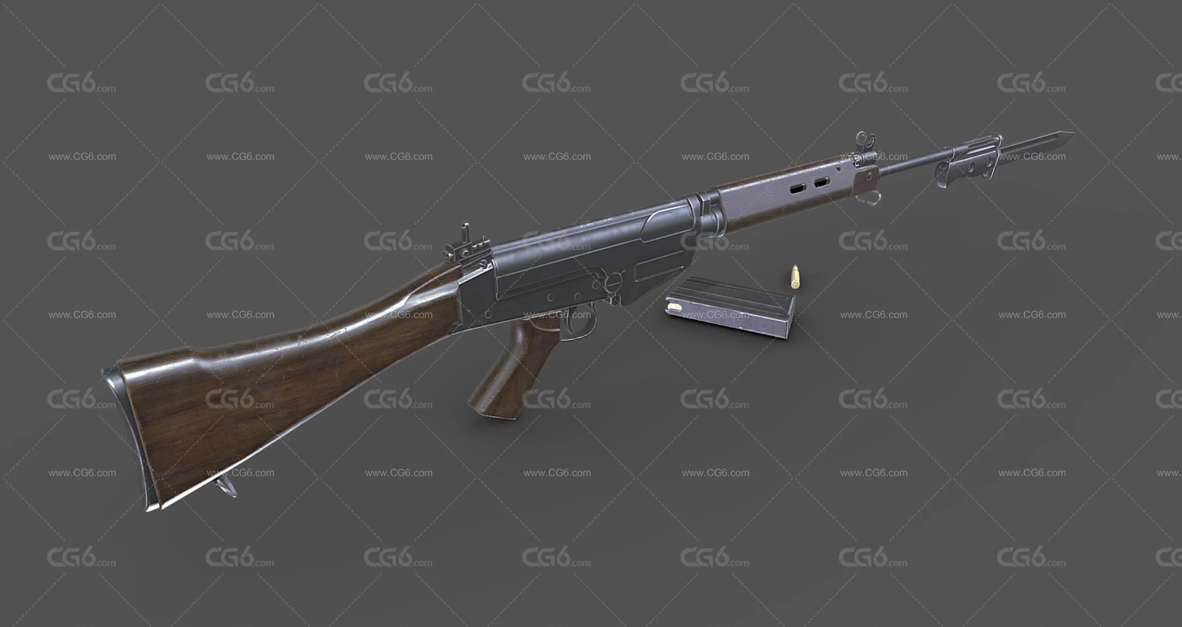 PBR L1A1 SLR 自动装填步枪 英国英菲尔德L1A1自动步枪 带刺刀步枪3D模型-3