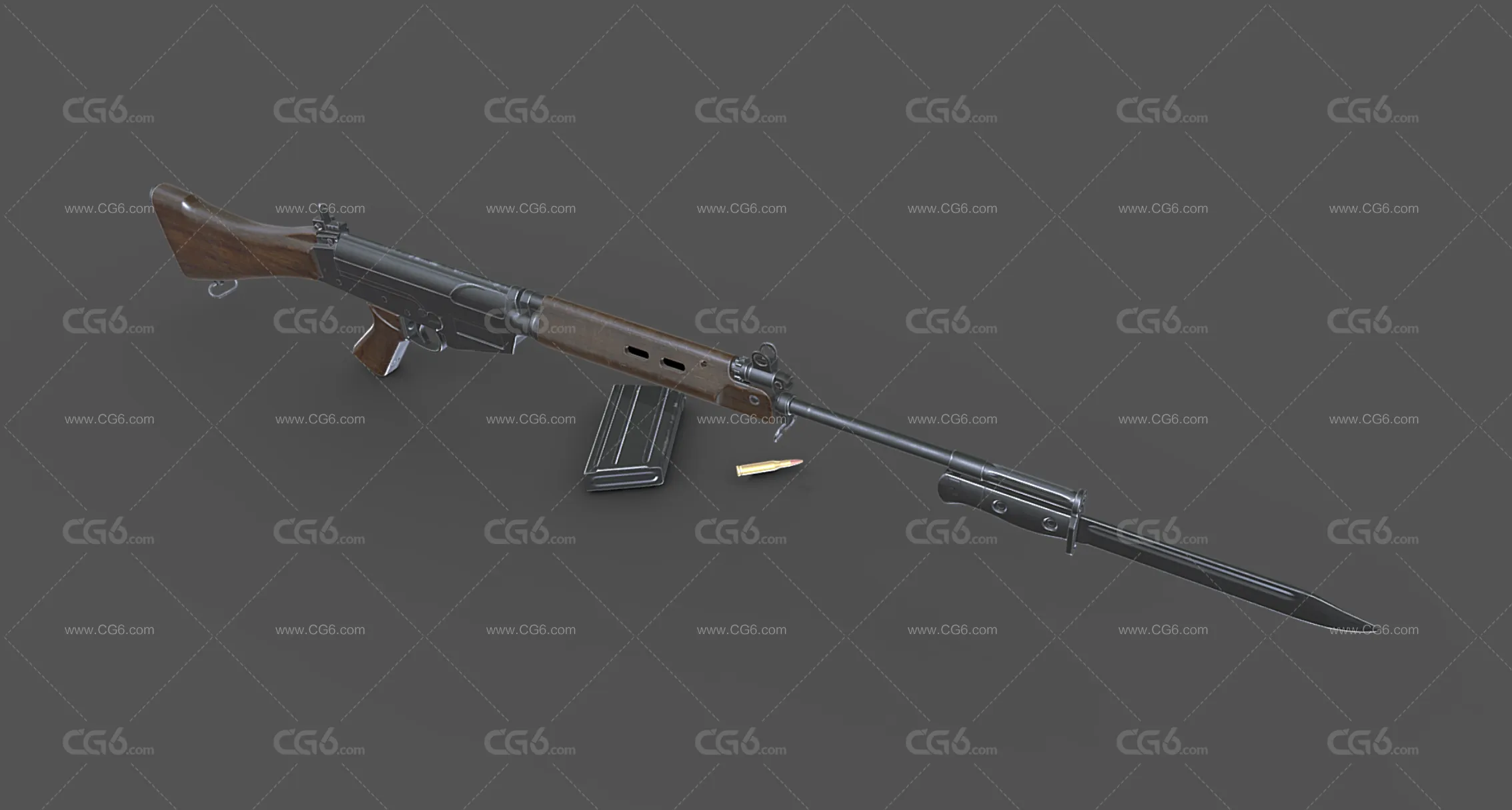 PBR L1A1 SLR 自动装填步枪 英国英菲尔德L1A1自动步枪 带刺刀步枪3D模型-4