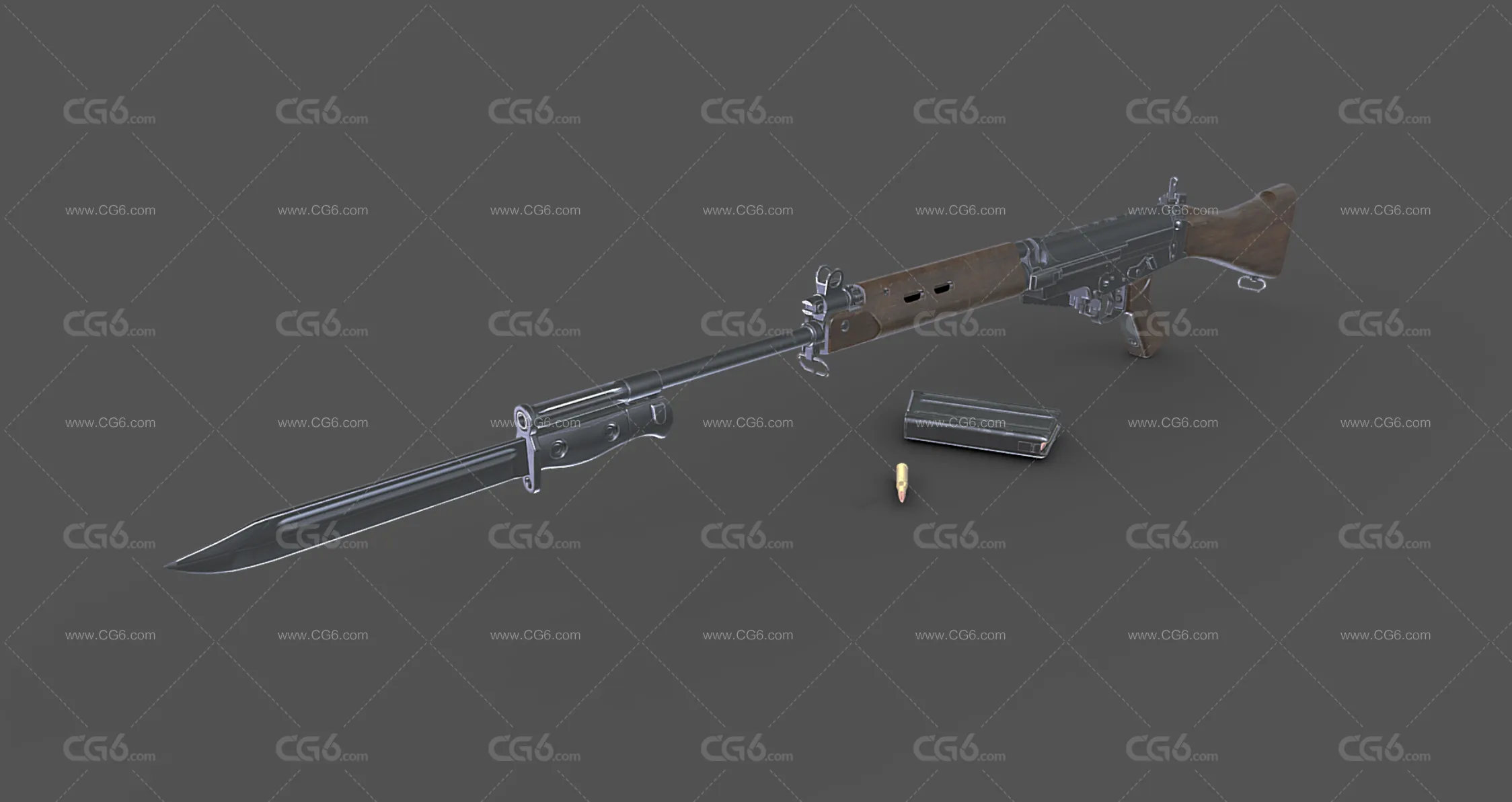 PBR L1A1 SLR 自动装填步枪 英国英菲尔德L1A1自动步枪 带刺刀步枪3D模型-2