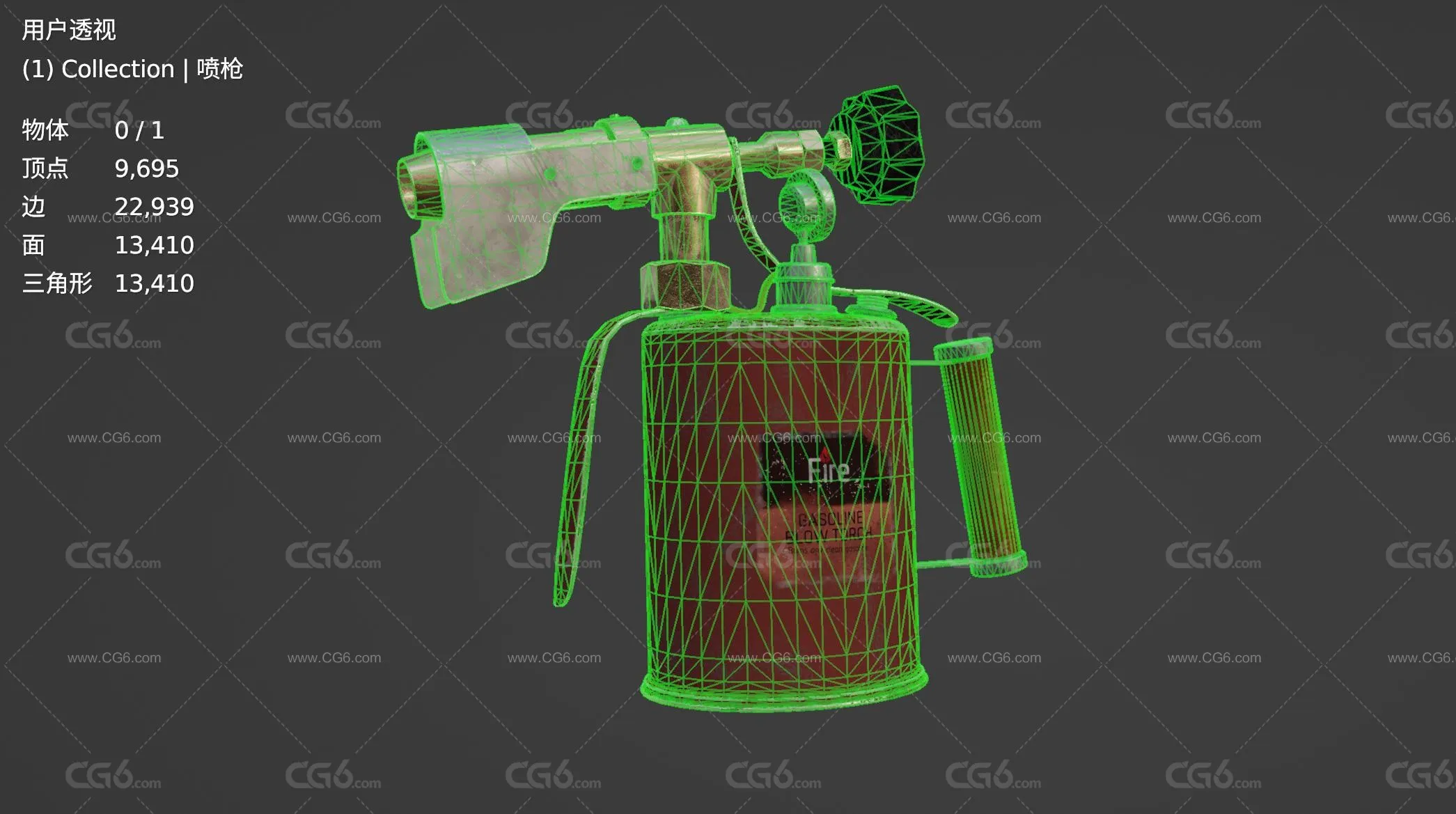 PBR次世代喷枪 喷灯 火枪 汽油喷灯 喷火器 烤肉工具 火焰喷射器 喷火灯 冲灯 加热工具3D模型-7