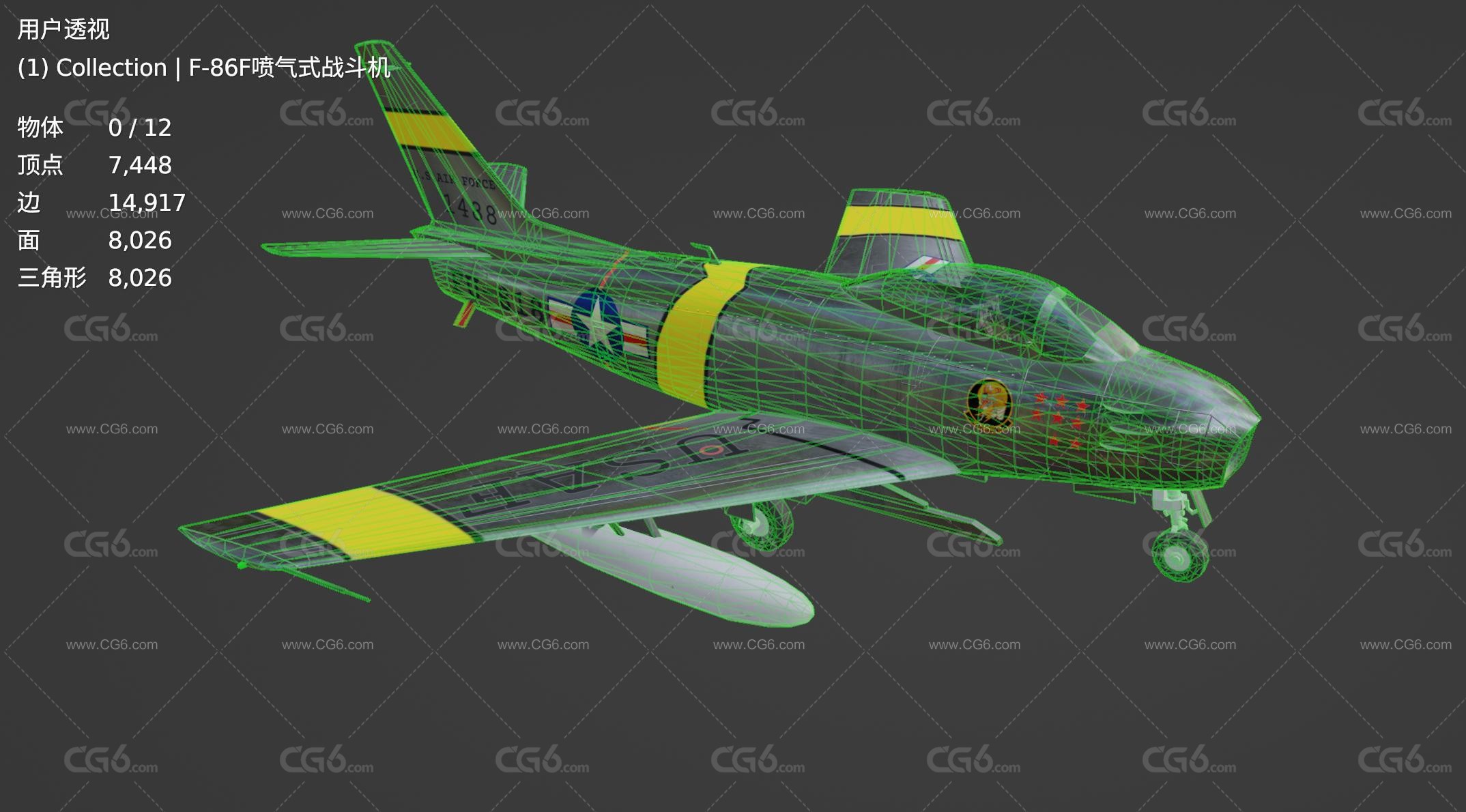 F-86F-30-NA飞机 F-86F喷气式战斗机 二战军用飞机 歼击机 轰炸机3D模型-7