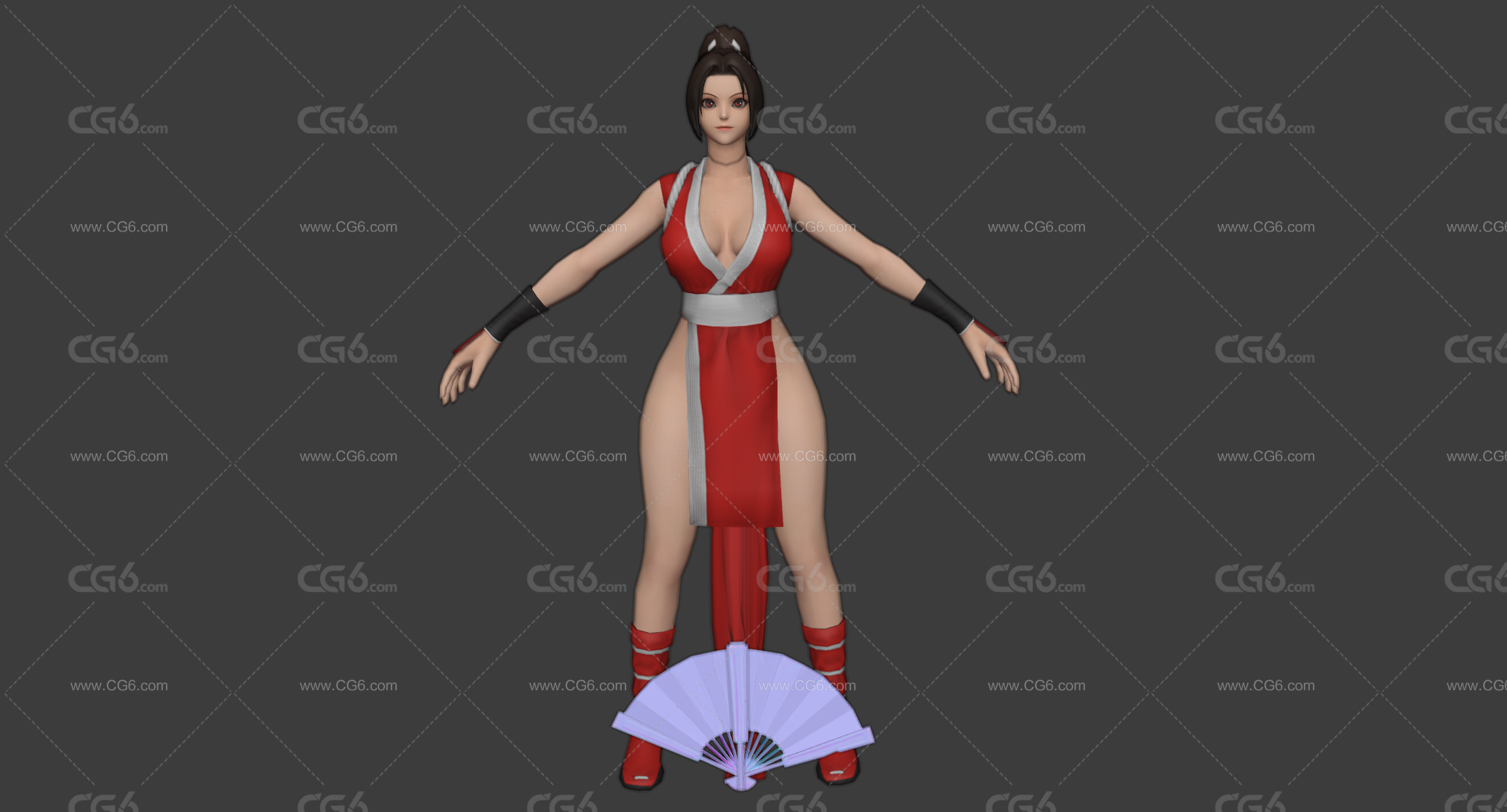 白内麻衣 Mai Shiranui 不知火舞 拳王女战士 格斗女王 性感美女 扇子 御姐3D模型-1