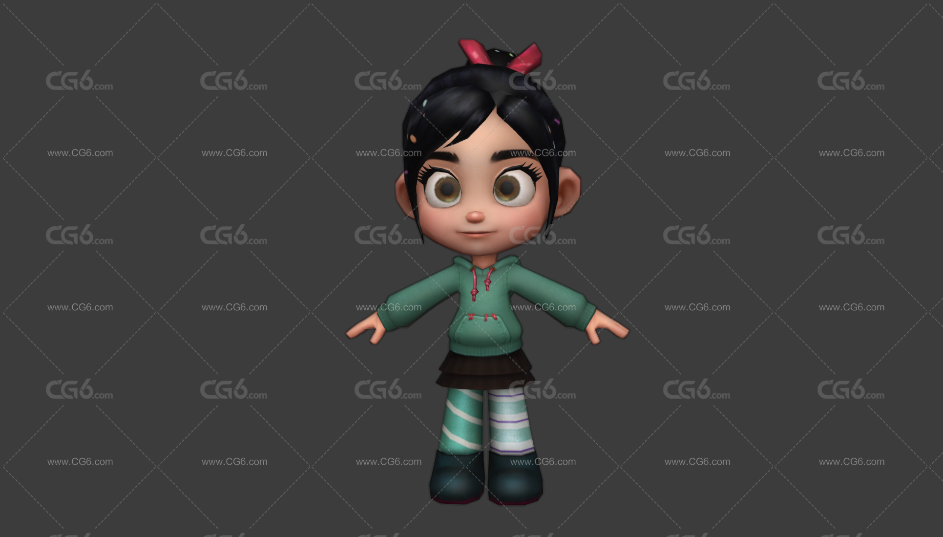 绘制公主瓦内洛普 Vanellope 无敌破坏王女角色 快手阿修 可爱小女孩 小萝莉3D模型-1