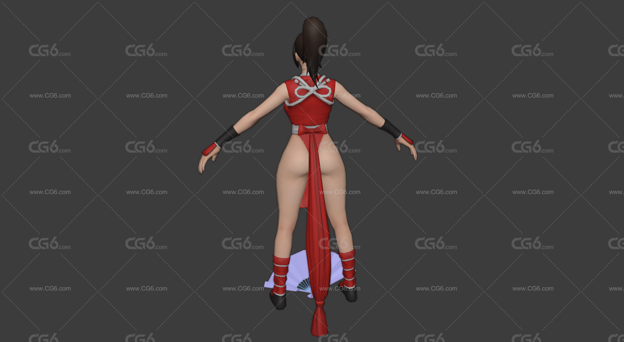 白内麻衣 Mai Shiranui 不知火舞 拳王女战士 格斗女王 性感美女 扇子 御姐3D模型-3