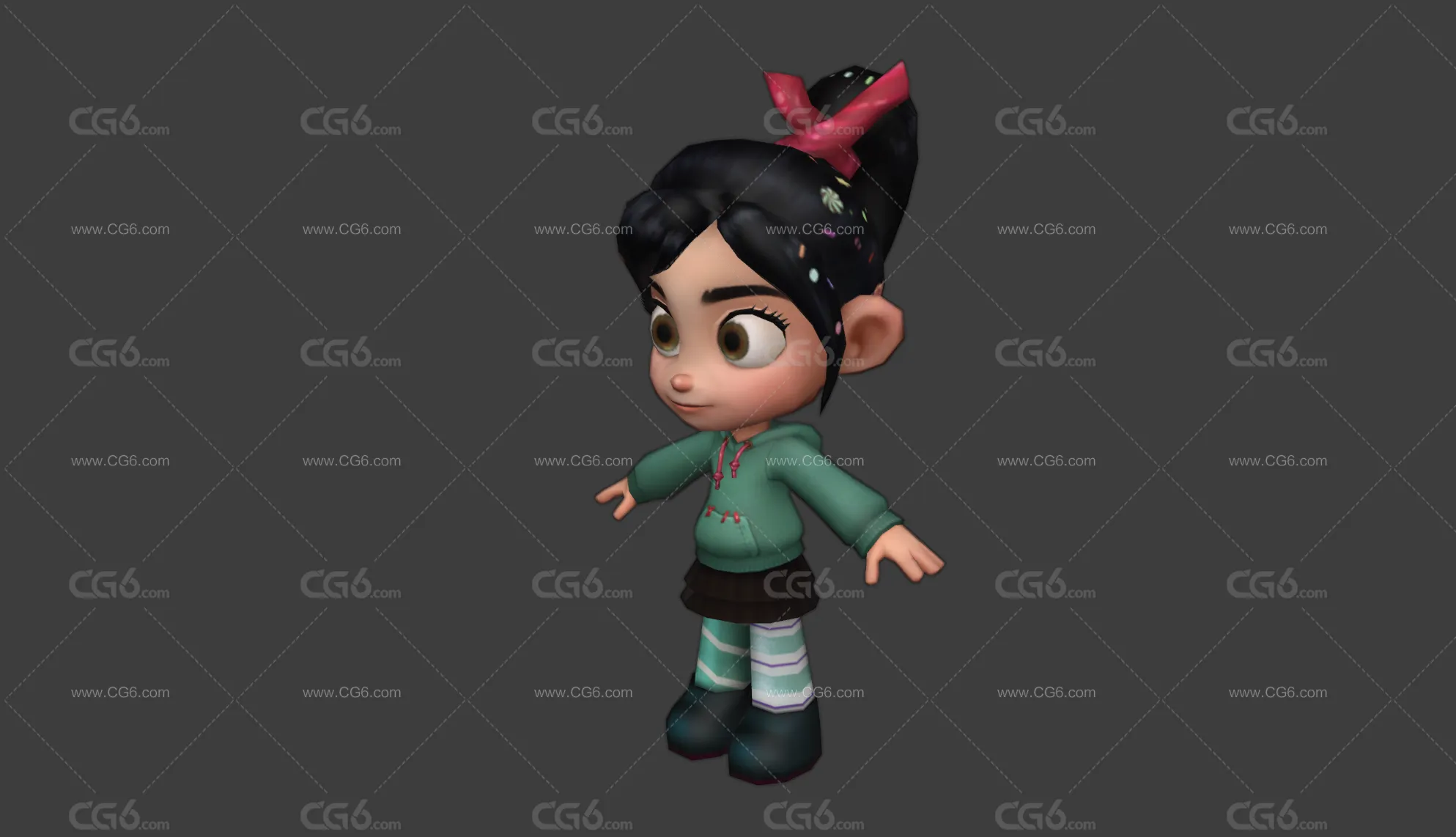 绘制公主瓦内洛普 Vanellope 无敌破坏王女角色 快手阿修 可爱小女孩 小萝莉3D模型-2