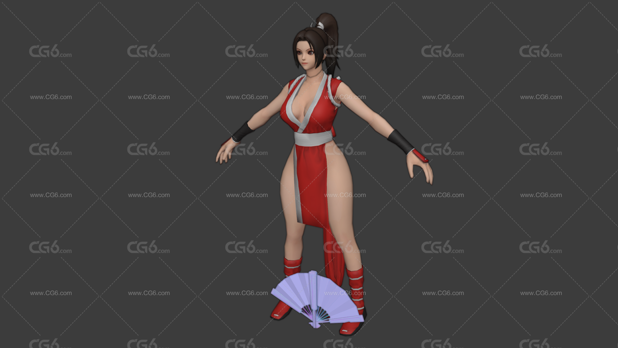 白内麻衣 Mai Shiranui 不知火舞 拳王女战士 格斗女王 性感美女 扇子 御姐3D模型-2