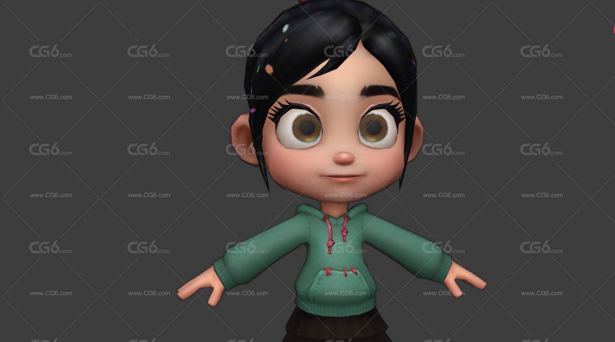 绘制公主瓦内洛普 Vanellope 无敌破坏王女角色 快手阿修 可爱小女孩 小萝莉3D模型-4