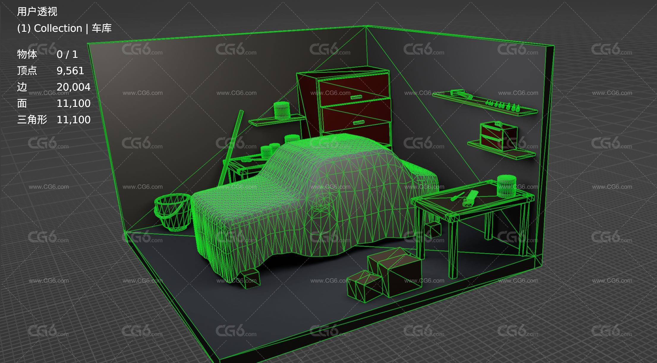 Lowpoly卡通风格小型车库 修车行 修车铺3D模型-6