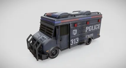 PBR次时代警车 押运车 囚车 押囚车 面包车 厢式斯瓦特卡车 特警卡车 防爆装甲车3D模型