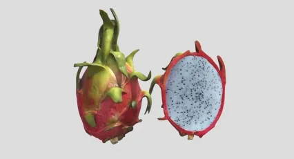 写实火龙果 切开的火龙果 水果模型 热带水果 仙人掌科 植物3D模型