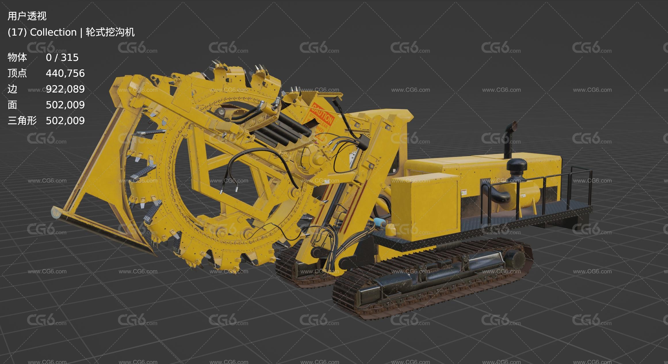 PBR轮式挖沟机 大挖沟机 环轮挖掘机 大型挖掘机 挖沟机 重型工程车带驾驶舱3D模型-8