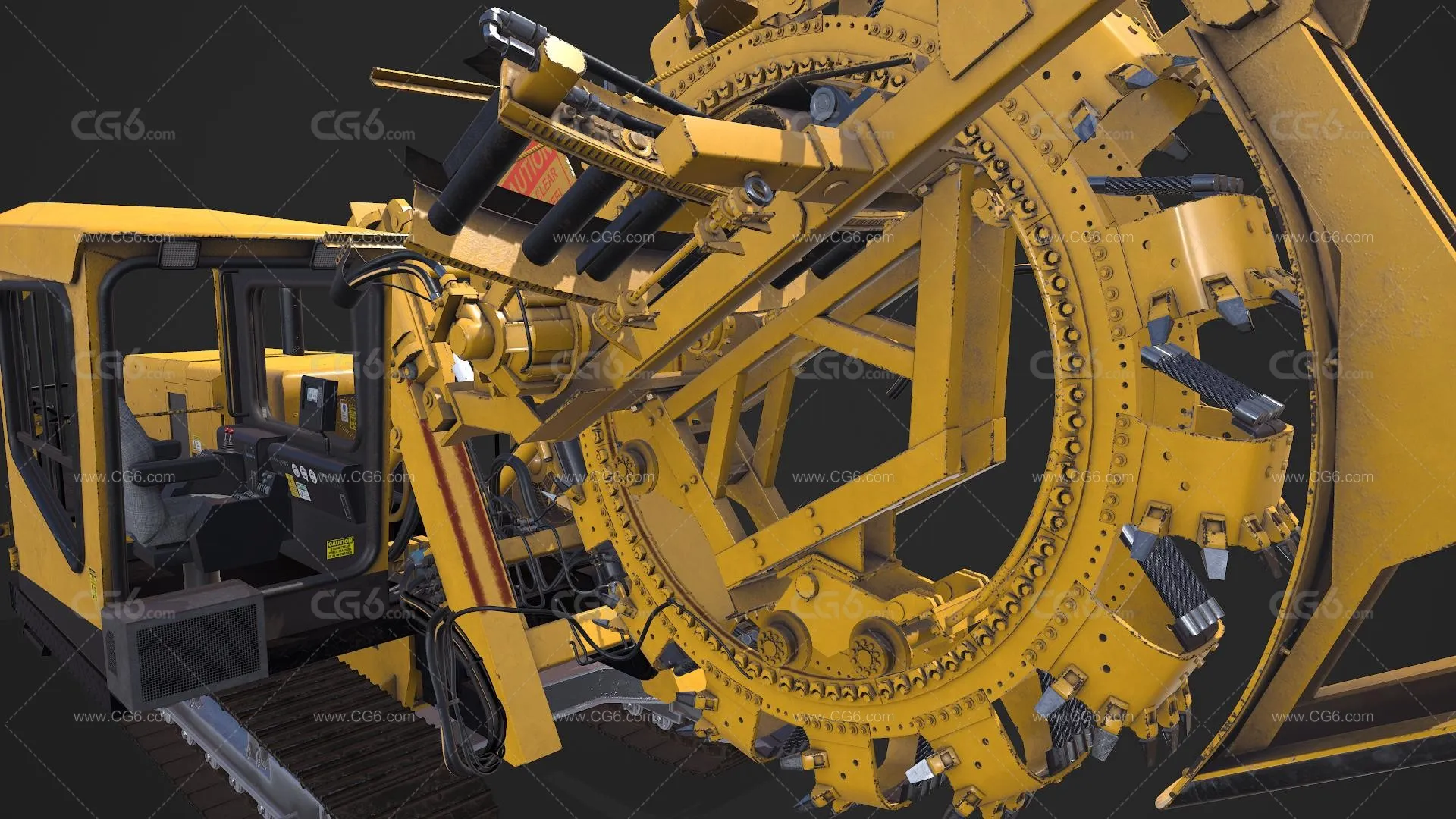 PBR轮式挖沟机 大挖沟机 环轮挖掘机 大型挖掘机 挖沟机 重型工程车带驾驶舱3D模型-6