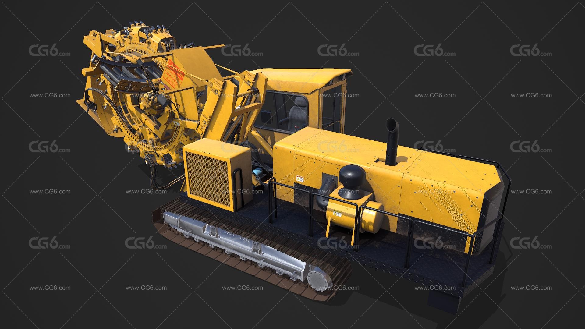 PBR轮式挖沟机 大挖沟机 环轮挖掘机 大型挖掘机 挖沟机 重型工程车带驾驶舱3D模型-3