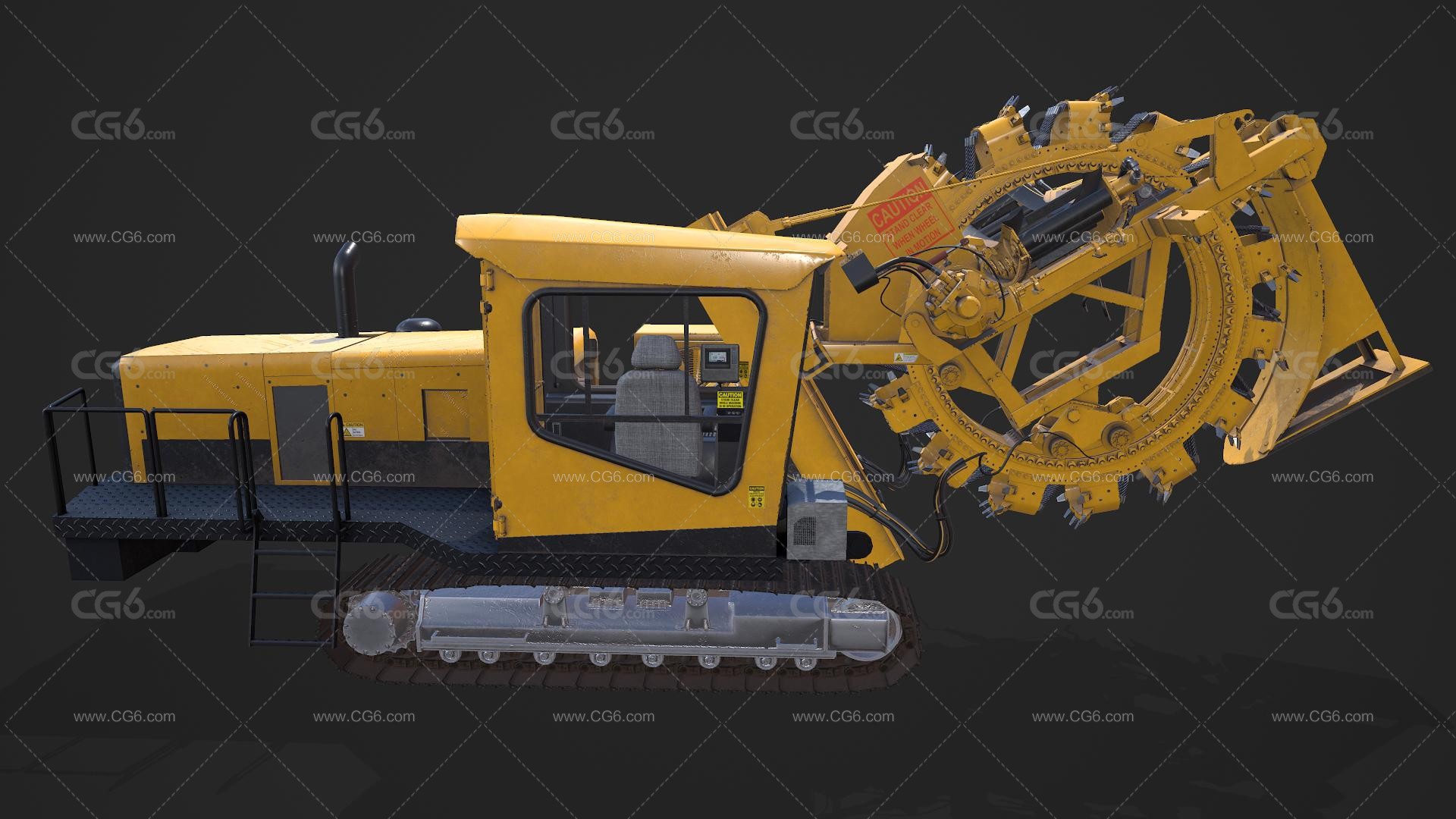 PBR轮式挖沟机 大挖沟机 环轮挖掘机 大型挖掘机 挖沟机 重型工程车带驾驶舱3D模型-5
