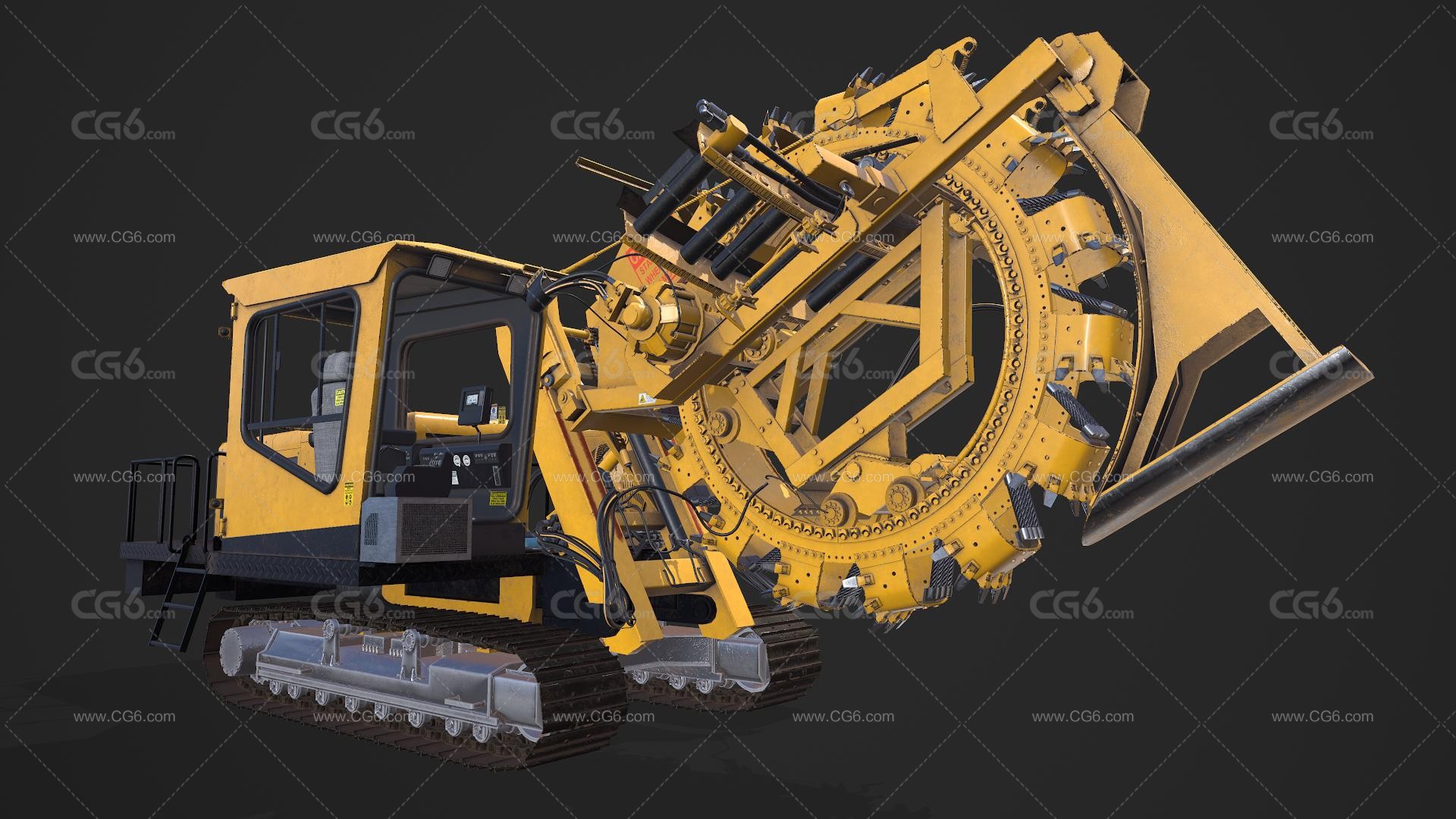 PBR轮式挖沟机 大挖沟机 环轮挖掘机 大型挖掘机 挖沟机 重型工程车带驾驶舱3D模型-7