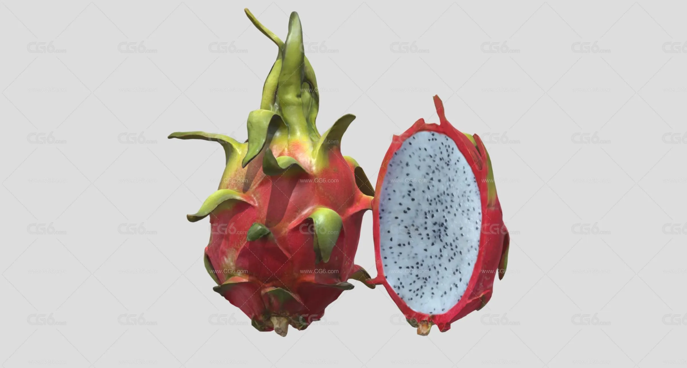 写实火龙果 切开的火龙果 水果模型 热带水果 仙人掌科 植物3D模型-2
