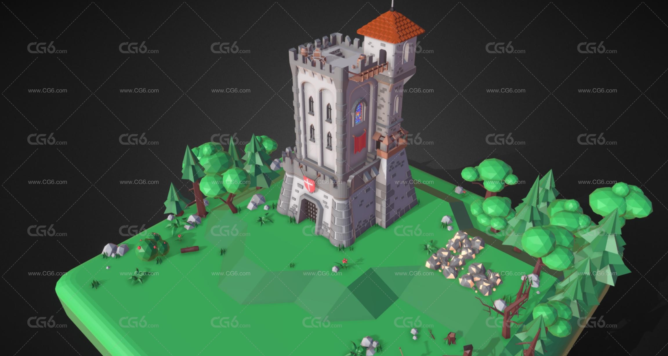 LOWPOLY卡通手绘帝国时代城堡 手绘城堡 低模城堡 魔幻建筑 神话建筑 游戏建筑 欧式建筑-2
