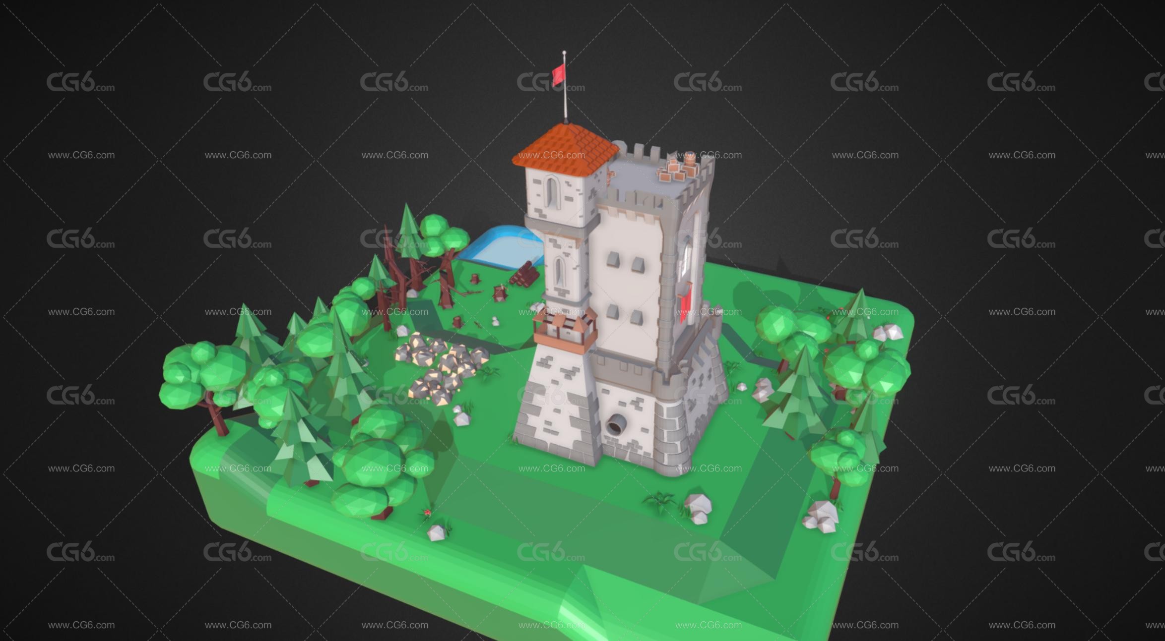 LOWPOLY卡通手绘帝国时代城堡 手绘城堡 低模城堡 魔幻建筑 神话建筑 游戏建筑 欧式建筑-3