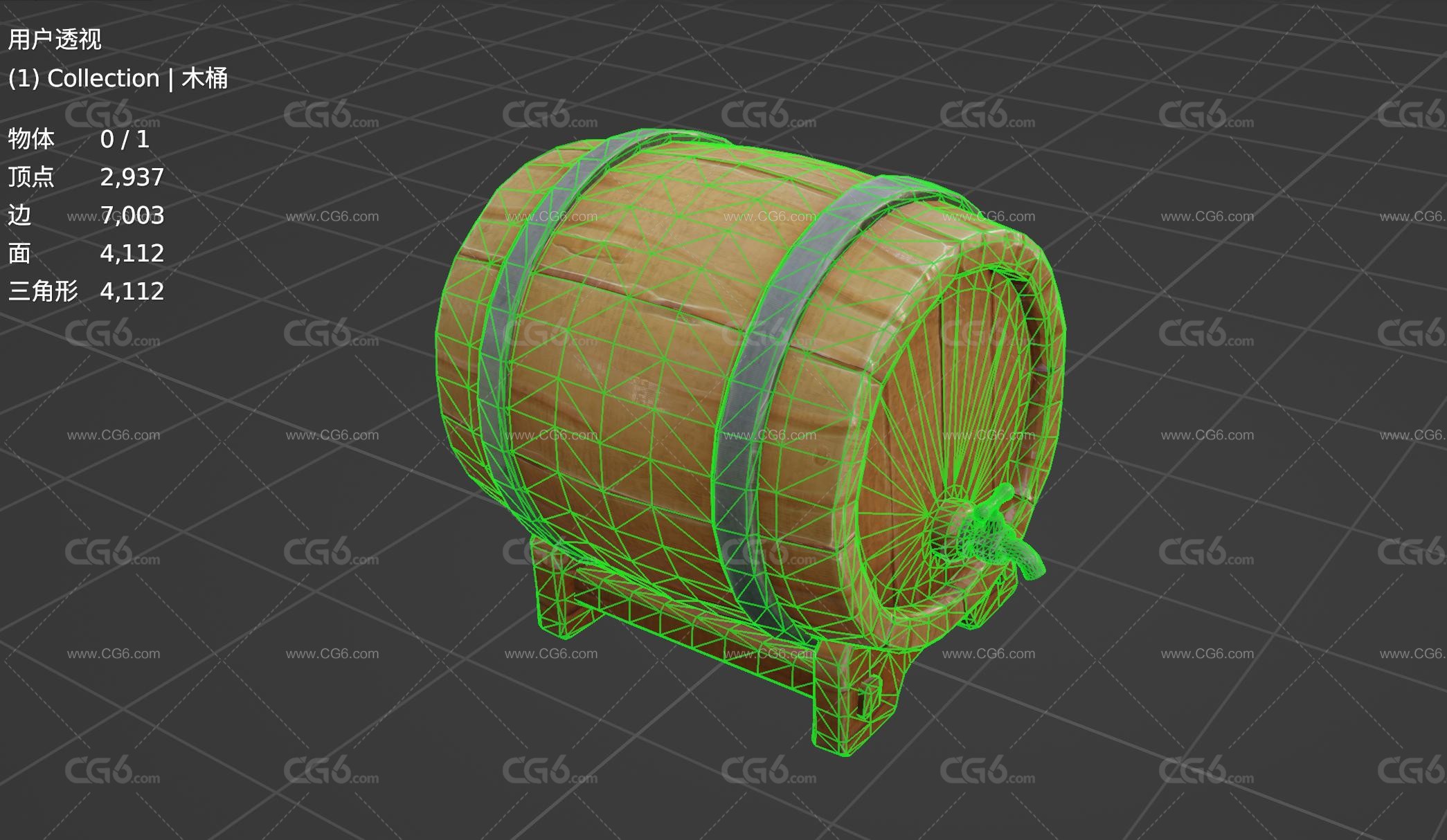 卡通木桶 卡通酒桶 手绘酒桶 卡通圆桶 啤酒桶 木桶3D模型-6