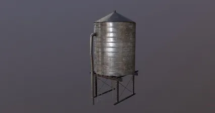 PBR次世代水塔水箱 水桶 储水罐 蓄水 铁质水箱 老式水塔 容器 水柜 废弃 破旧仓储箱3D模型