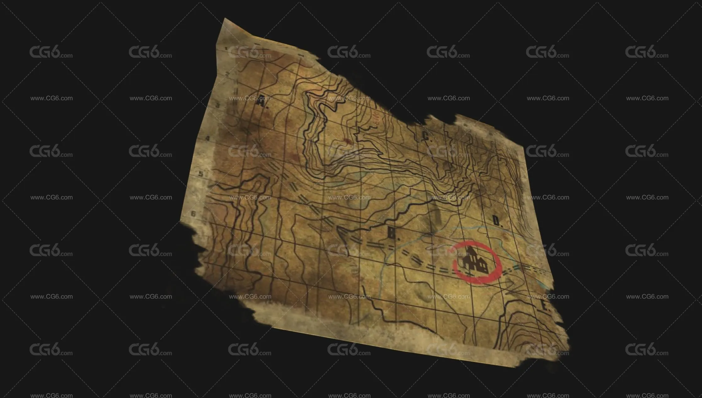 探险地图 冒险地图 游戏地图 藏宝图 地图路线 军事地图3D模型-3