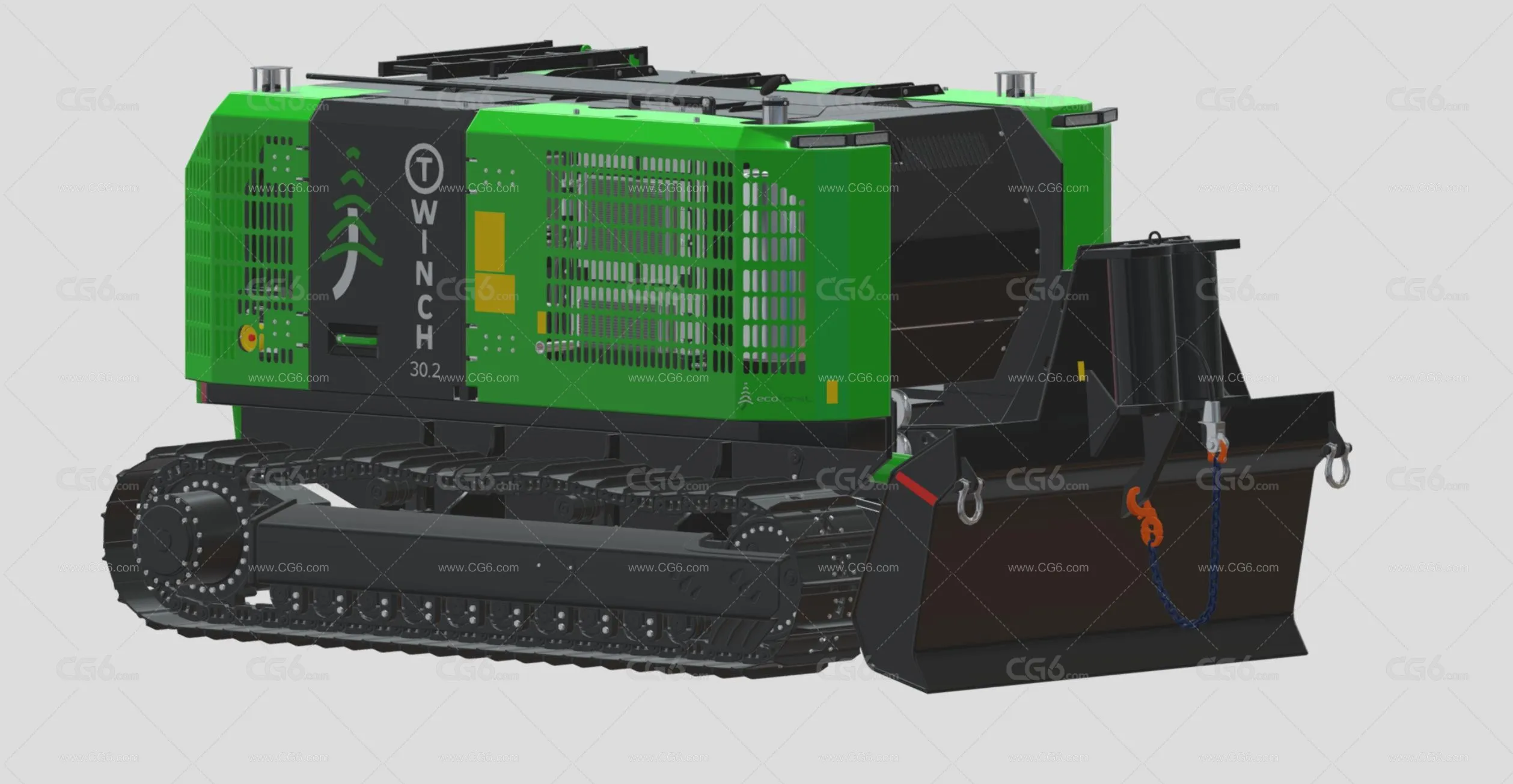 T型绞车  T型绞盘 牵引绞车 推土机 木材采伐机 伐木辅助机器3D模型-5