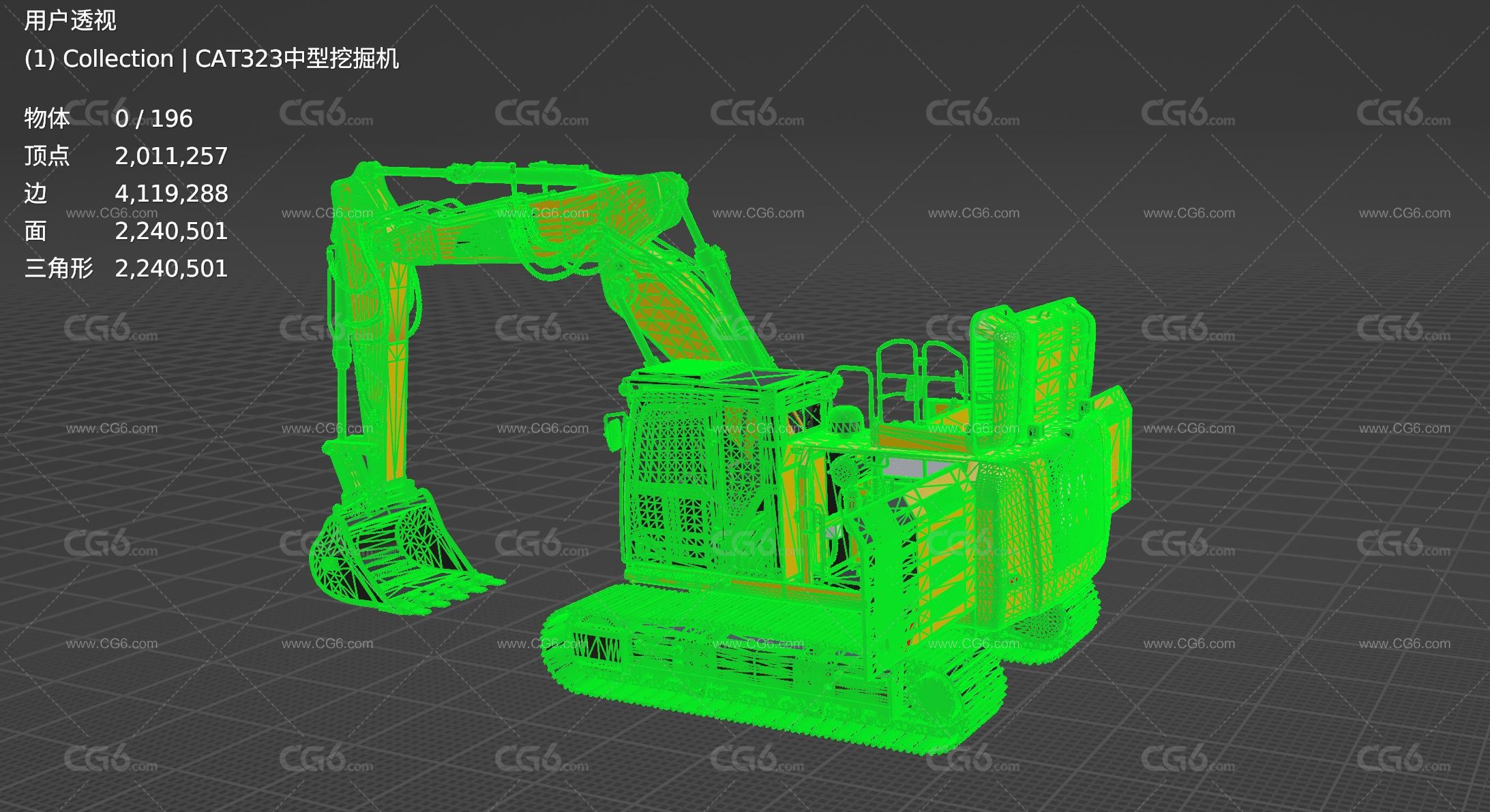 CAT323中型挖掘机 挖土机 挖机 履带式挖掘机 机械手臂 工程车 反铲挖掘机 钩机 工程机械3D模型-7