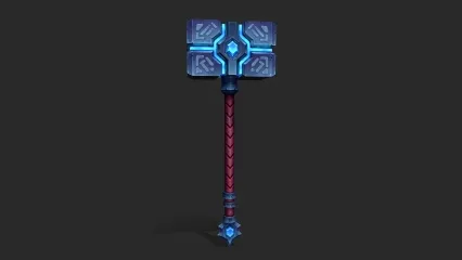 LOWPOLY卡通西坎达锤 魔法锤 魔幻战锤 游戏锤子 锤子 战锤 武器 冷兵器 短锤 兽人之锤3D模型