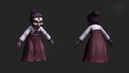 卡通幽灵祖母 鬼婆婆 老巫婆 魔鬼 丧尸 亡灵 鬼奶奶 老鬼 吊死鬼 僵尸 韩服朝鲜老头带骨骼绑定3D模型