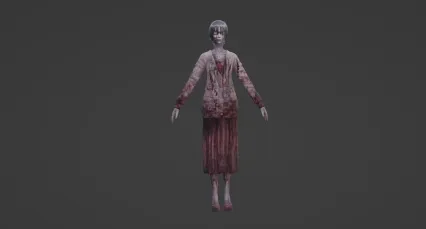 居家中年妇女僵尸 女鬼 中年女人 女丧尸 生化危机 恶魔年轻妈妈带骨骼绑定3D模型