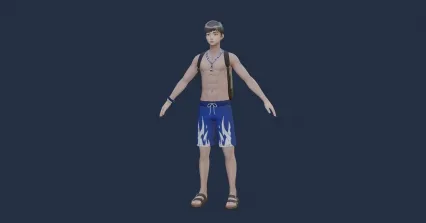 运动员 泳裤 男生 男学生 小哥哥 帅哥 小哥 书包 背包 男人 男性 口哨 泳衣 短裤男孩带骨骼绑定