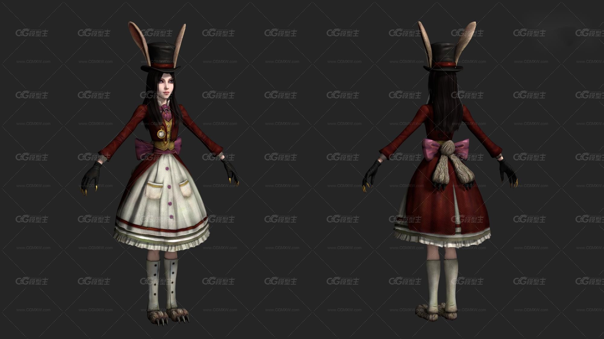 爱丽丝小丑女 女巫 女妖 爱丽丝女王 小魔女 女魔法师 御姐 公主 游戏人物3D模型-1