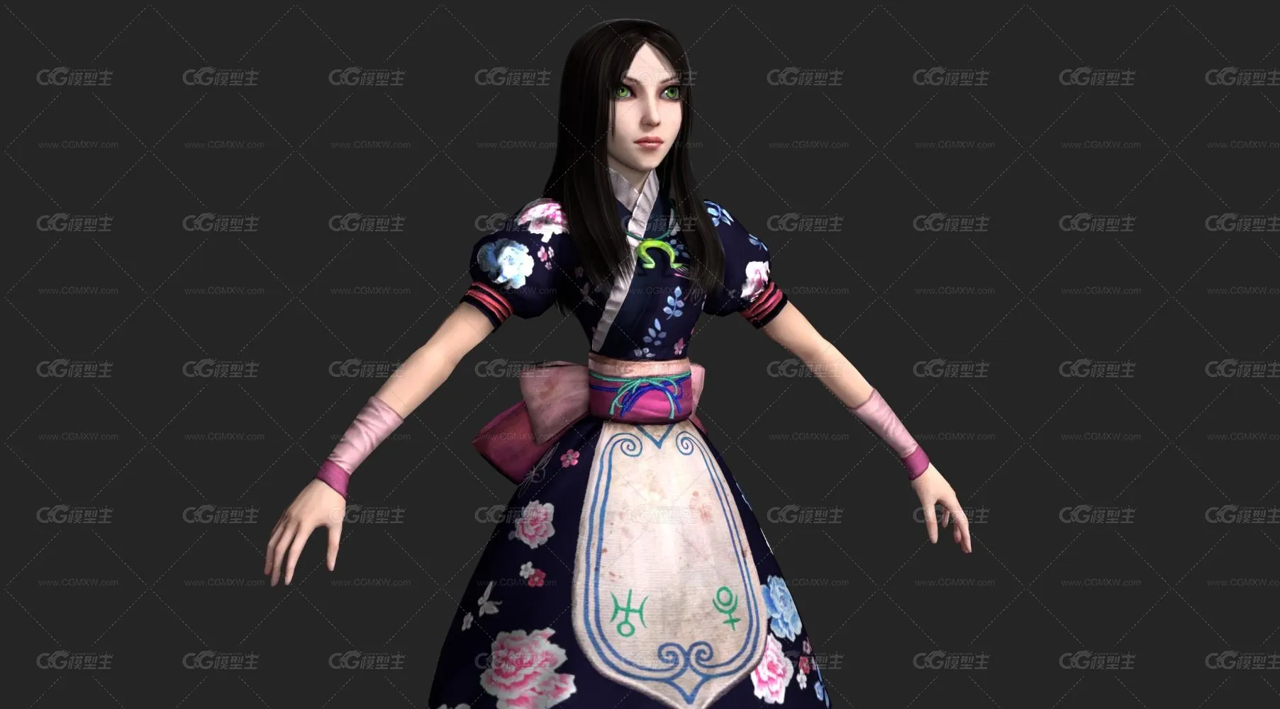 爱丽丝丝绸少女 花裙子女孩 女妖 女巫 爱丽丝女王 魔女 女魔法师 御姐 公主游戏人物3D模型-2