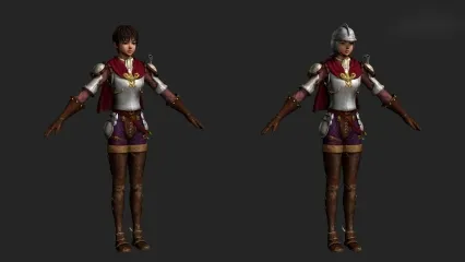 卡通中世纪女骑士 公主 女革命军 女战士 维京战士 锁子甲 北欧女战士带骨骼绑定3D模型