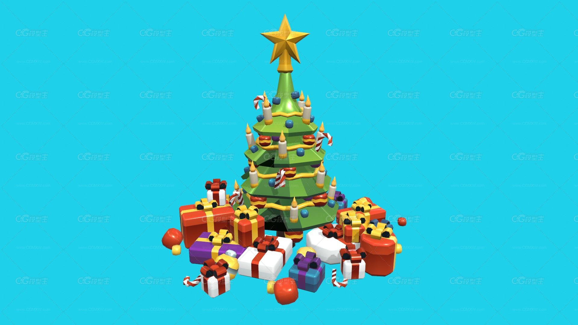 低模卡通 可爱 圣诞节圣诞树 礼物 圣诞节 圣诞装饰 礼品 礼物盒 Christmas Tree-1
